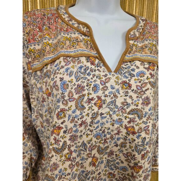 J. Jill Floral Print Boho Blouse Womens Size M Cotton Blend Henley Floral - Picture 2 of 7